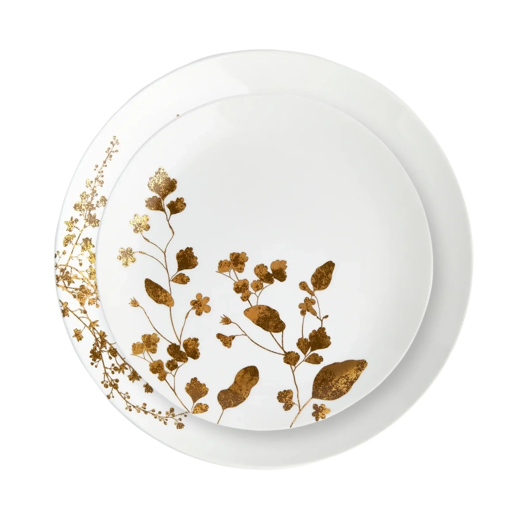 Plato de porcelana de la colección Jardin de Wedgwood con una ilustración de flores en color dorado.