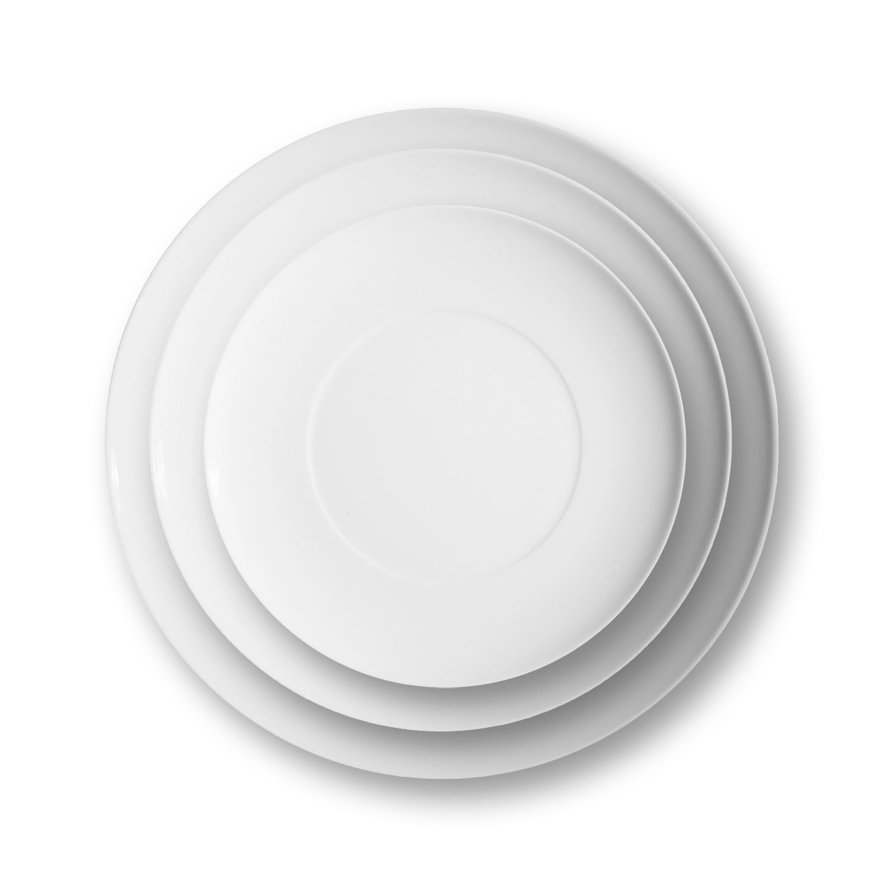 Juego de platos de la colección Domo White de Vista Alegre, apilados, mostrando sus formas redondeadas.