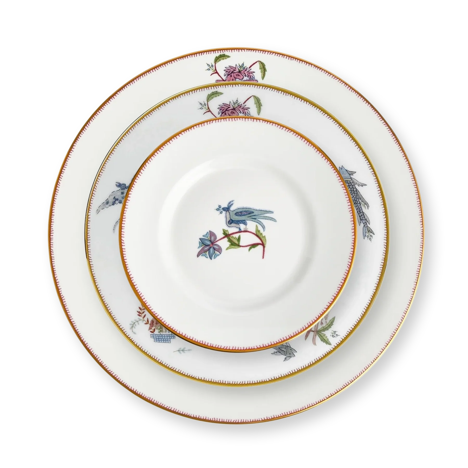 Platos de porcelana de la colección Mythical Creatures de Wedgwood con la ilustración de una cebra alada.