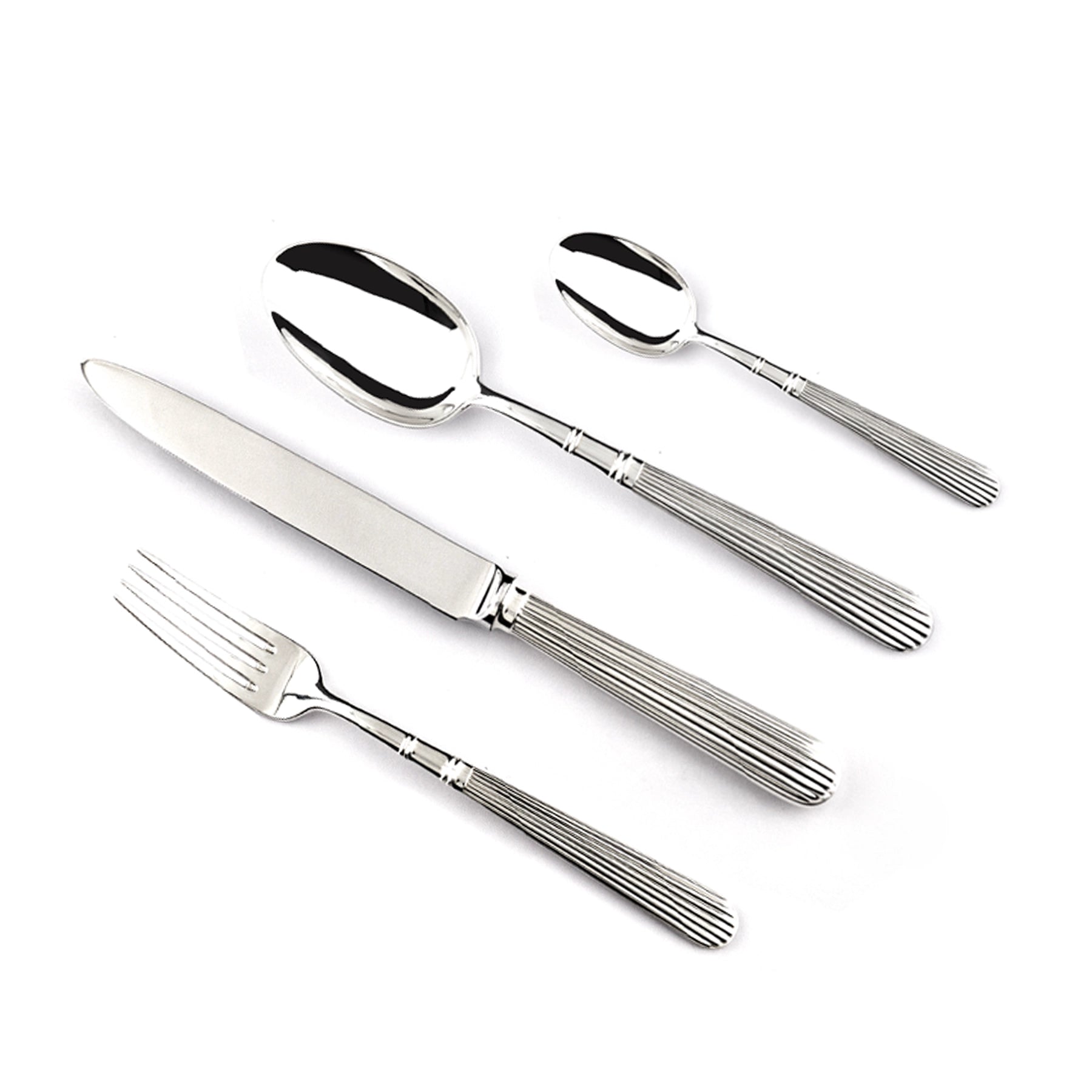 Set de cubiertos Acropole de Greggio con baño de plata, mostrando el diseño de columna clásica en el mango.