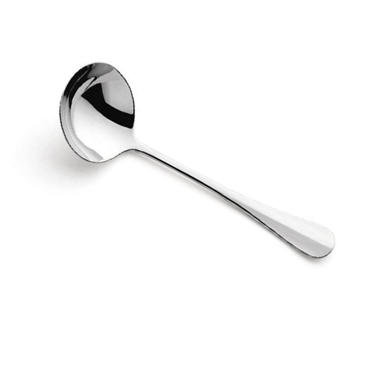 Cuchara para salsa de acero inoxidable, con un diseño elegante y moderno.