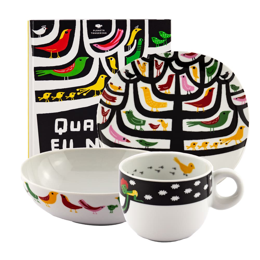 Set de regalo de la Colección Quando Eu Nasci (plato y taza) en porcelana fina.