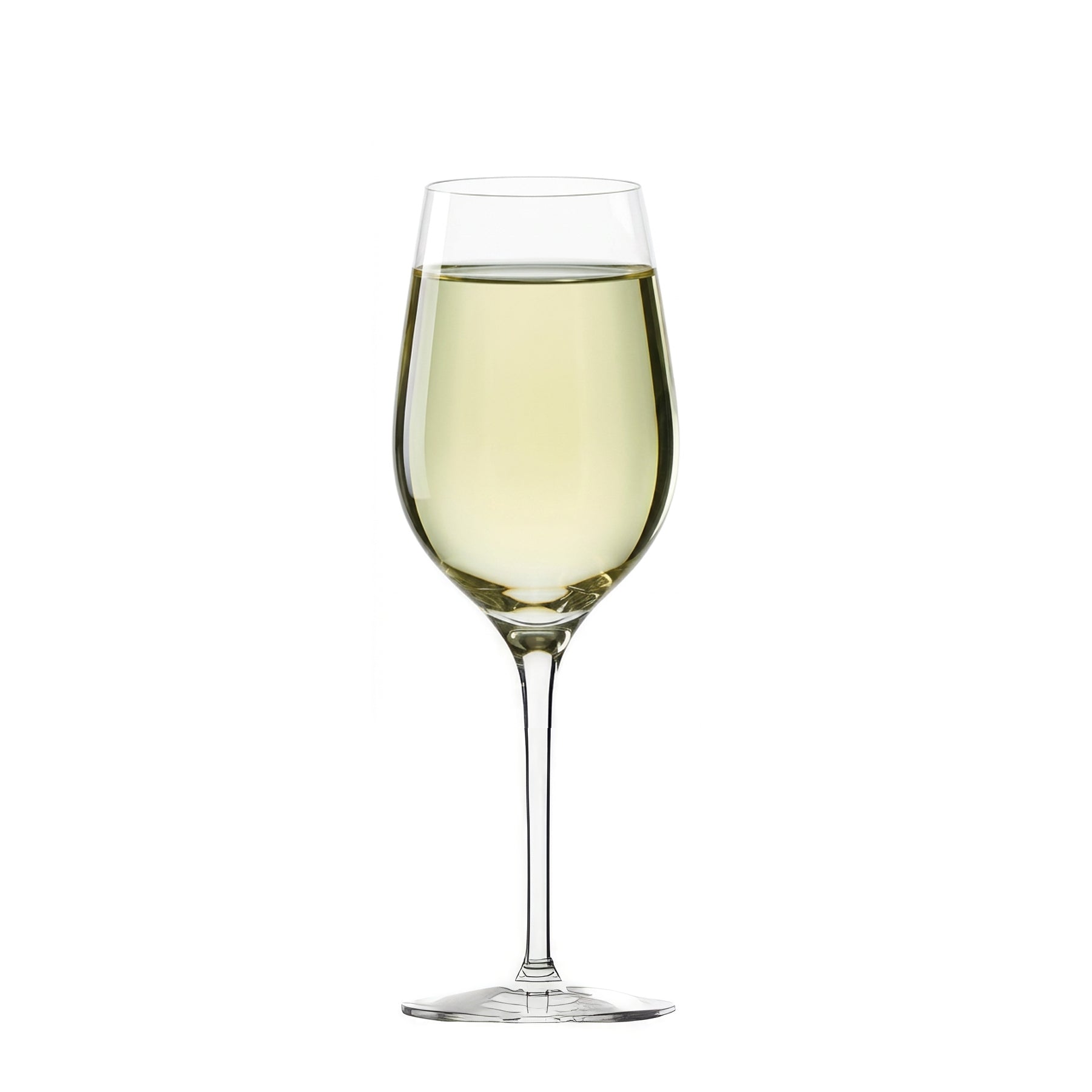 Detalle de la Copa Vino Blanco Universal Royal Stölzle Lausitz llena de vino blanco, mostrando su brillo y la forma que realza el aroma.