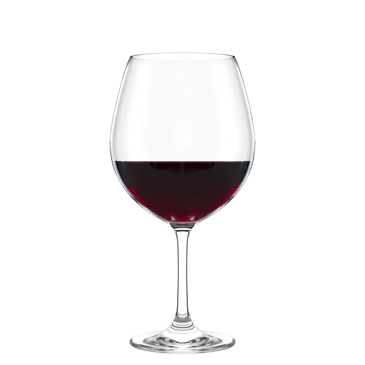 Copa Classic Burgundy servida con una pequeña porción de Pinot Noir, destacando el espacio de oxigenación y su transparencia.