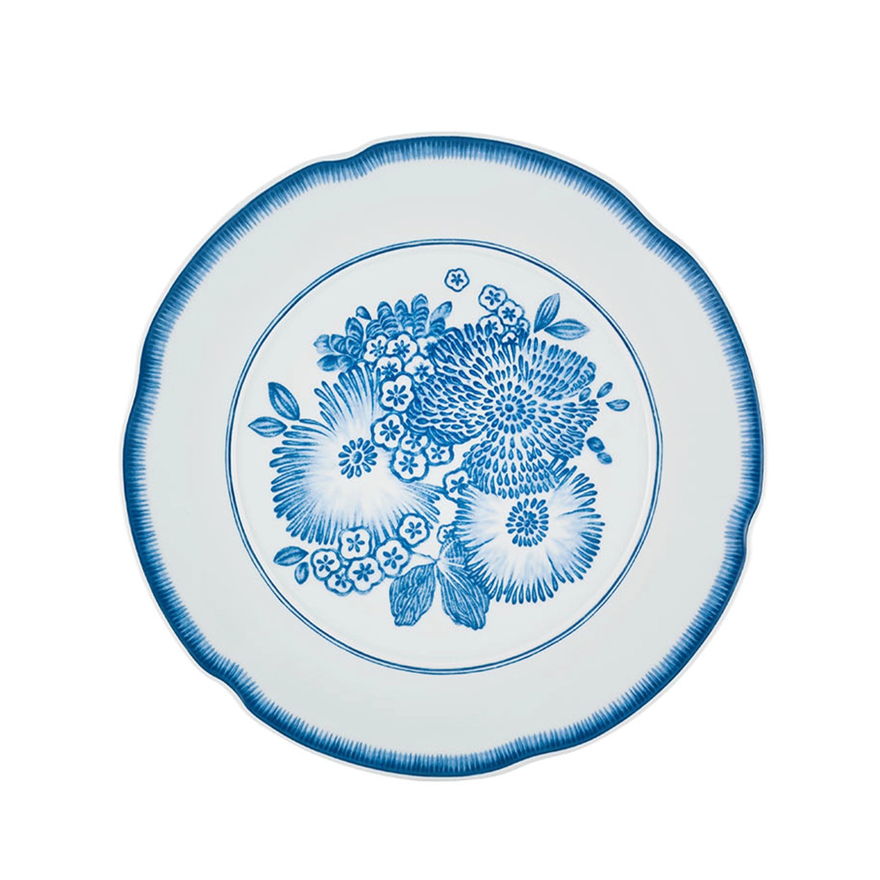 Plato principal Coralina Azul de Vista Alegre en fina porcelana, mostrando su diseño floral azul de alta costura.