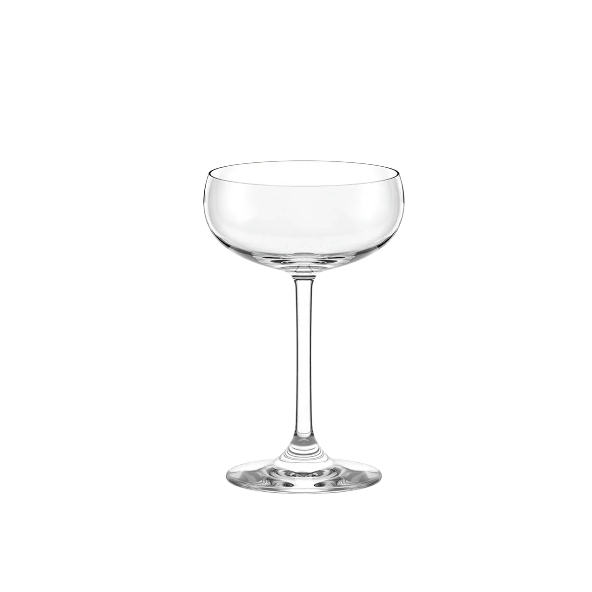 Copa de champagne de la colección Jive Basic, mostrando su silueta estilizada y equilibrada en cristal transparente de 230 ml.
