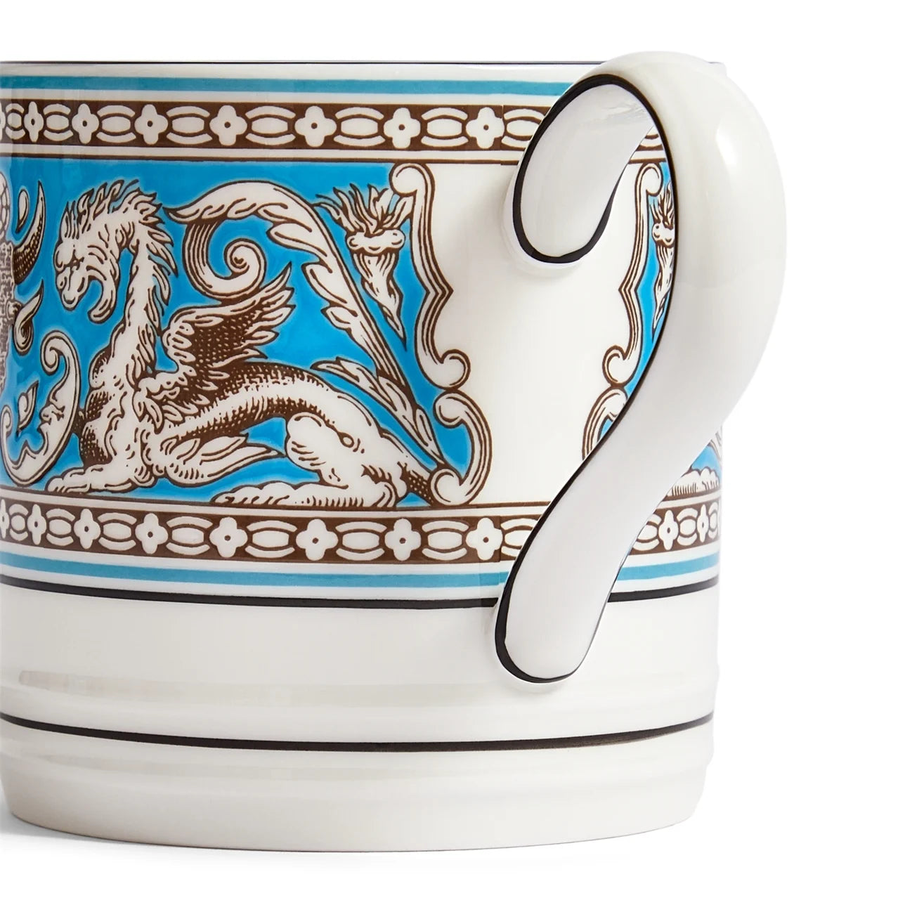 Detalle del diseño Florentine en el Mug Turquesa.