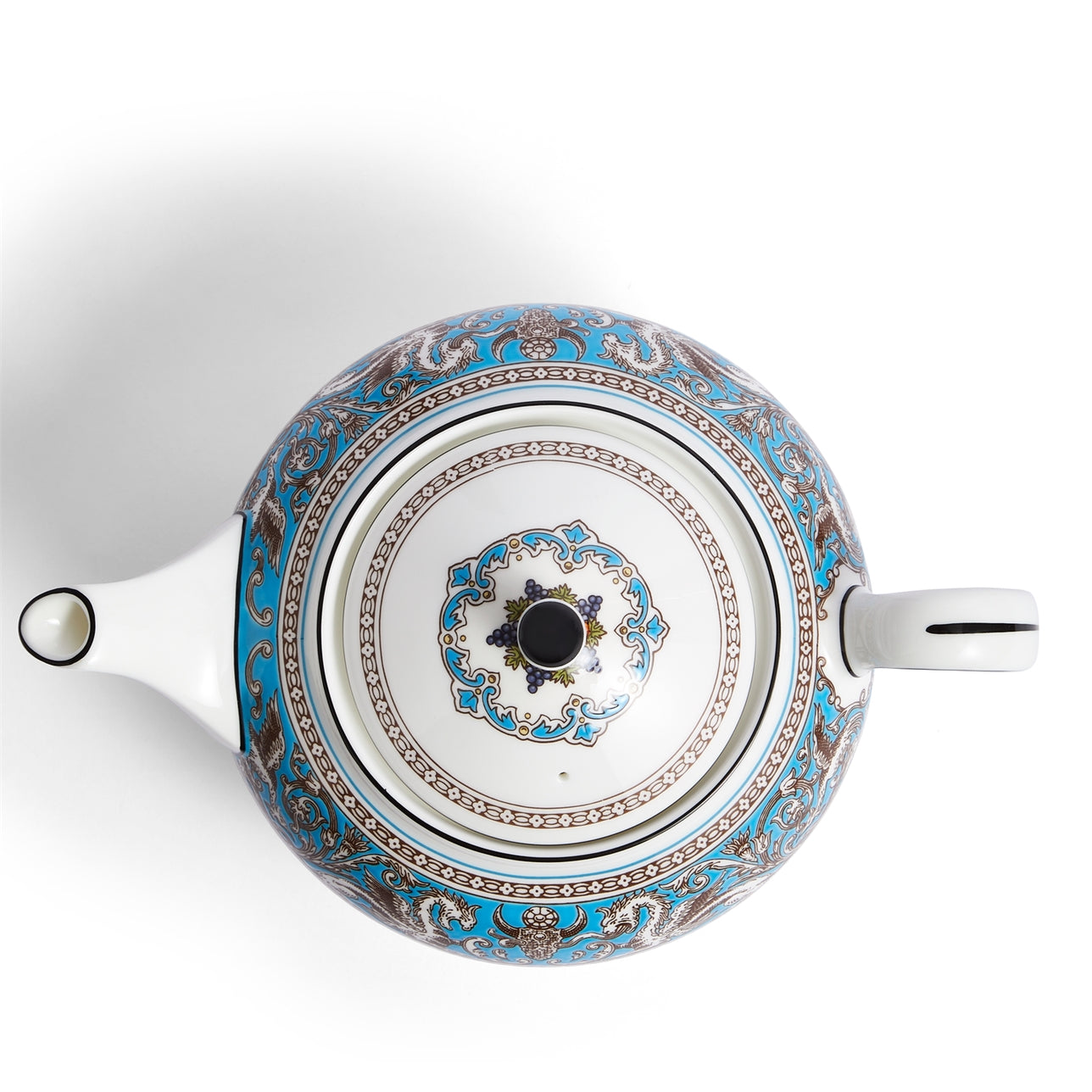 Tetera Florentine Turquoise de porcelana fina con detalles místicos.