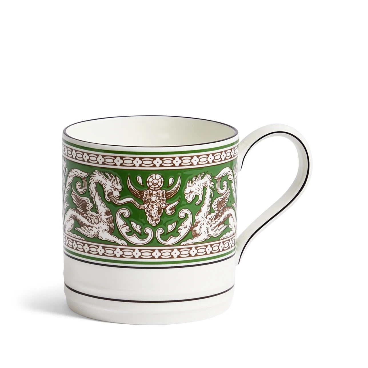 Mug Florentine Verde de porcelana fina Wedgwood con estampado clásico.