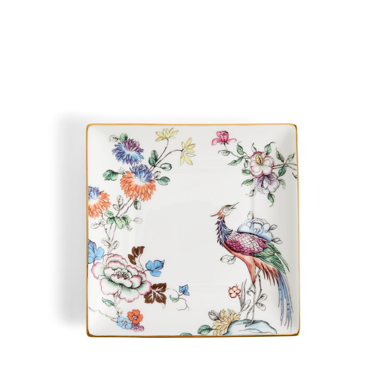Plato Cuadrado Fortune con diseño floral y grulla de la suerte