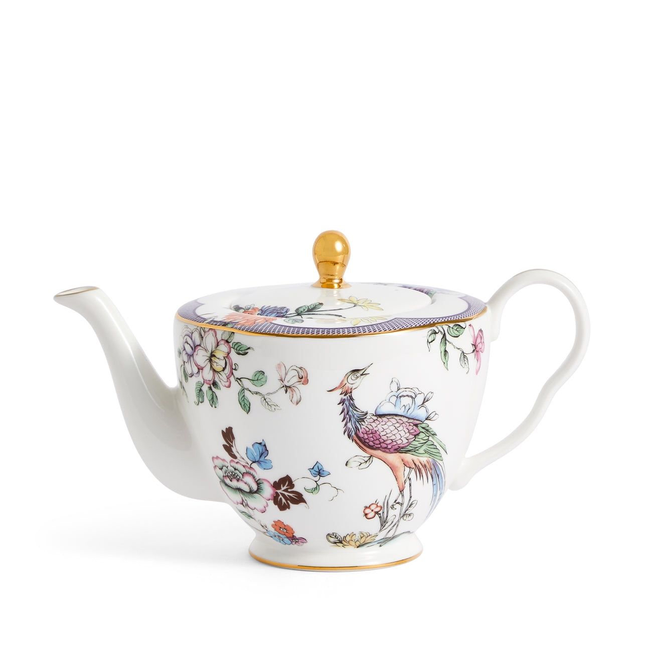 Tetera Fortune con motivo de grulla y flores, ideal para té inglés.