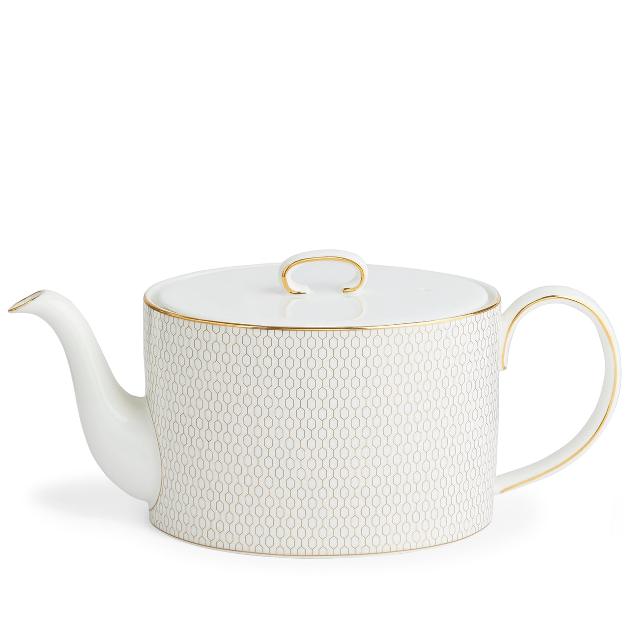 Tetera Gio Gold de porcelana con diseño geométrico y detalles en oro.