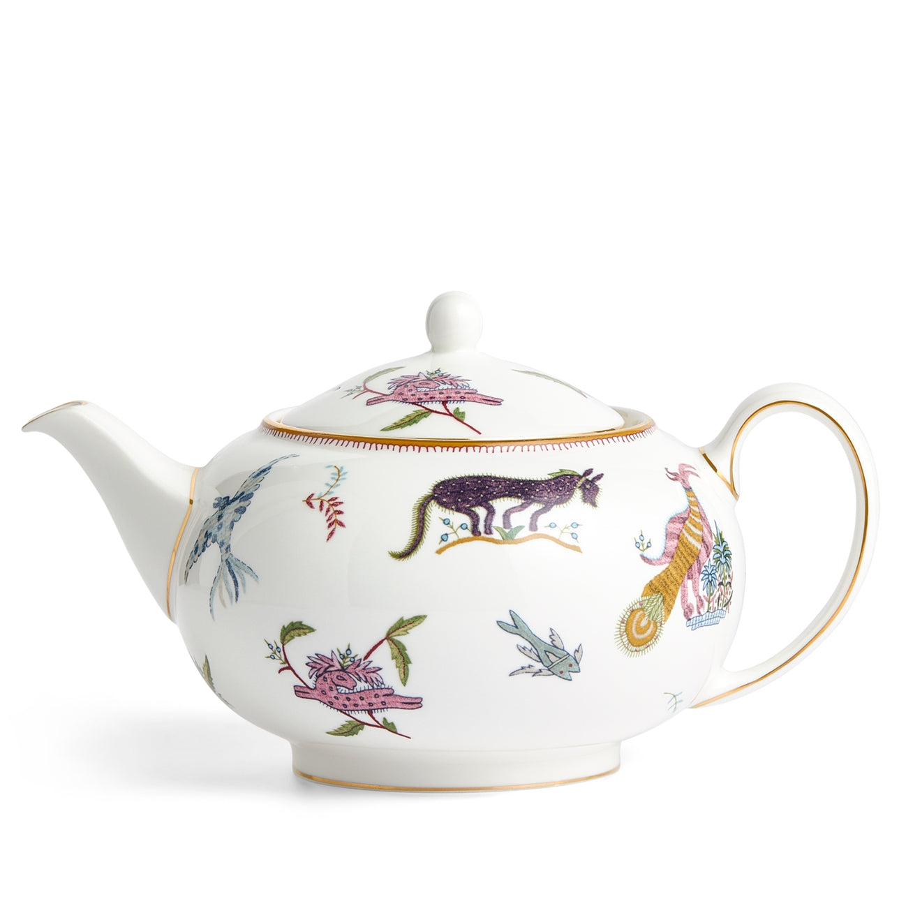 Tetera Mythical Creatures Kit Kemp - Vista frontal con detalles en oro.