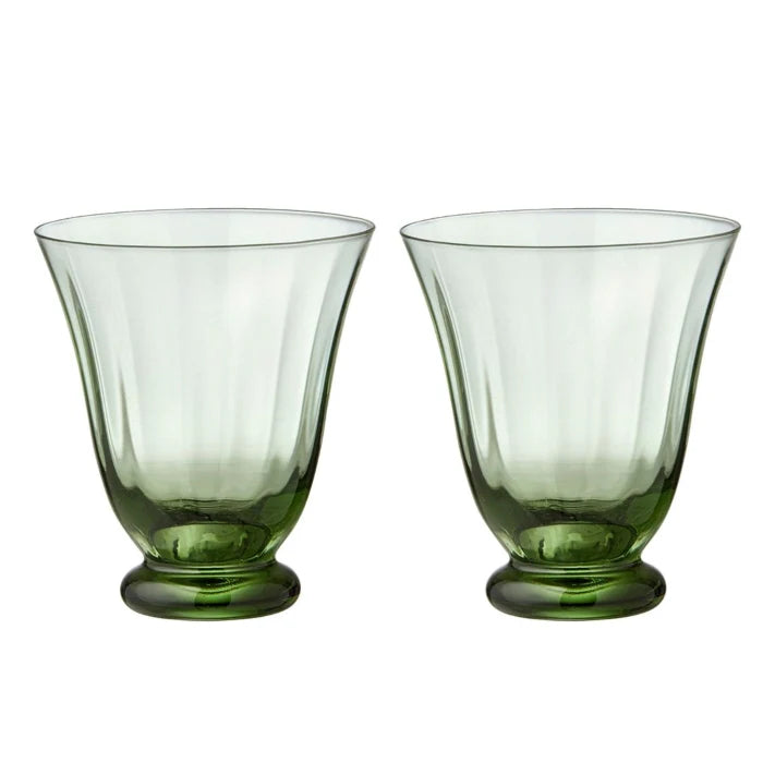 Set de 2 vasos de agua Trellis Ivy en vidrio soplado. Diseño artesanal, ideal para regalar o vestir tu mesa con elegancia y color.