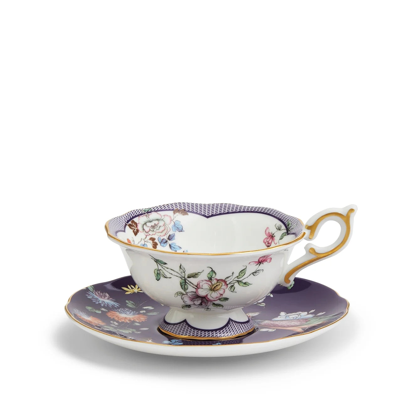 Taza y platillo de porcelana Midnight Crane