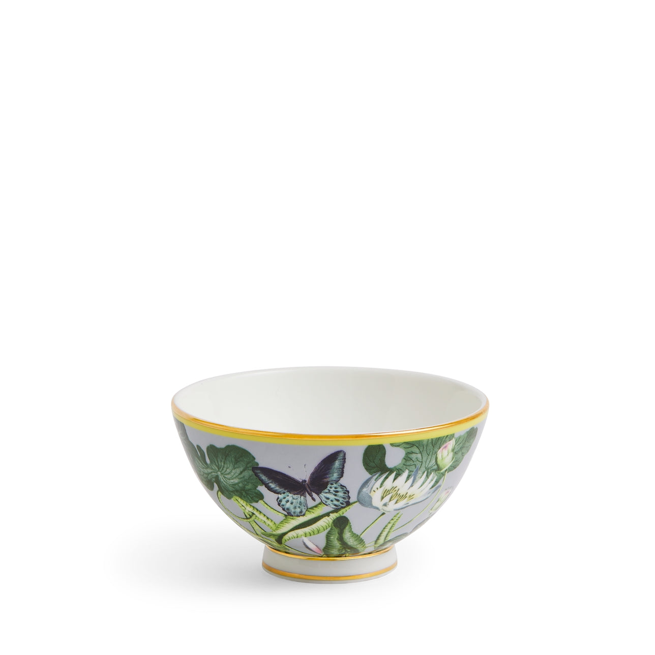 Bowl Wonderlust Waterlily de Wedgwood, mostrando su diseño redondo y el vibrante patrón de nenúfares.