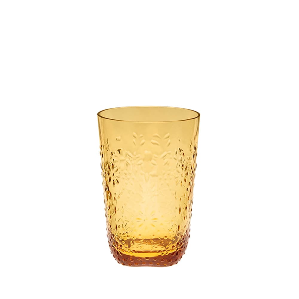 Vasos medianos tono ámbar con diseño floral en combinación Mix & Match