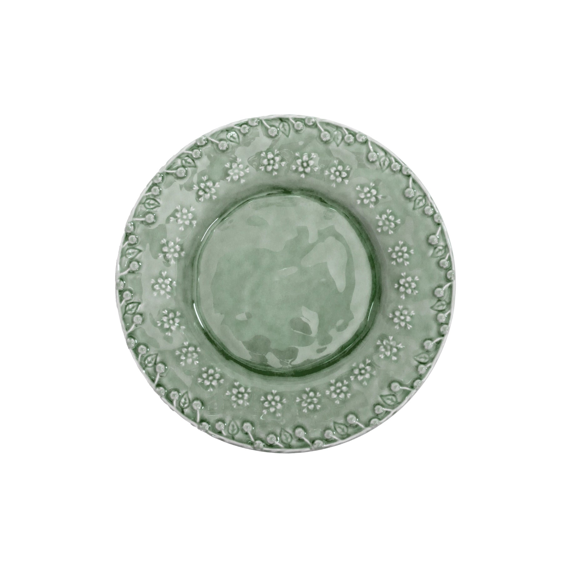 PLATO POSTRE VERDE OLIVA FLORA