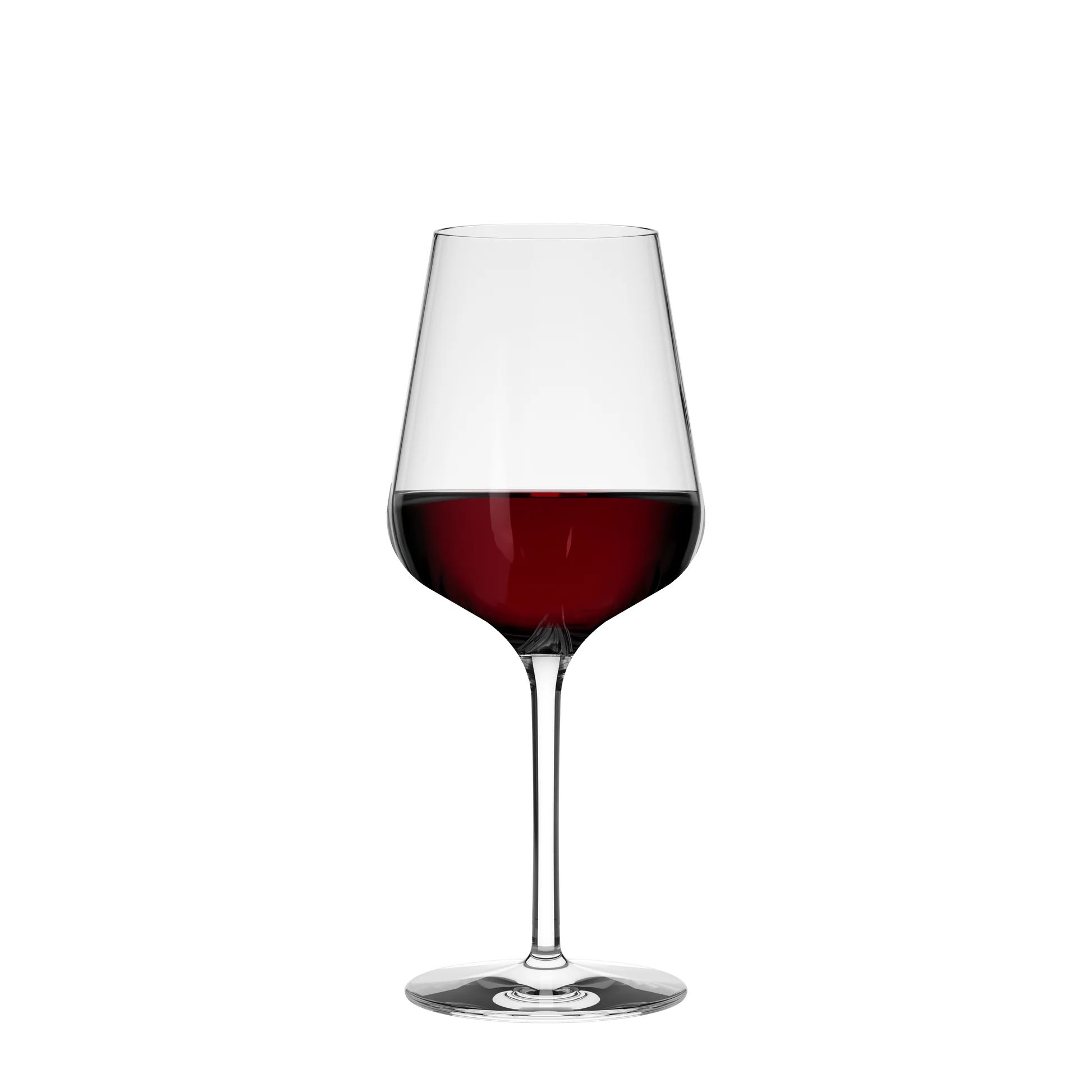 Detalle de la elegante Copa Bordeaux Passion de Stolzle Lausitz con vino tinto.