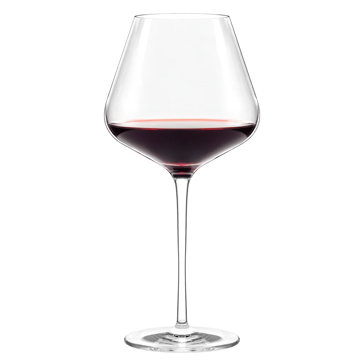 Detalle de la base y el tallo de la copa de vino tinto Burgundy Quatrophil Stölzle Lausitz.