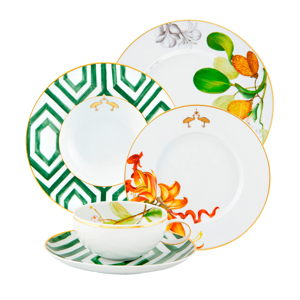 Puesto de 5 piezas Amazonia – vajilla en porcelana inspirada en la Amazonia