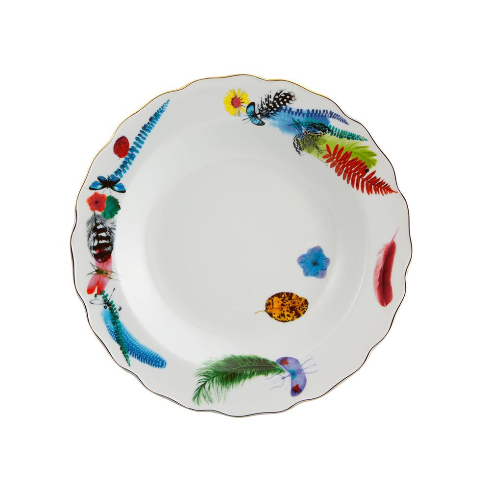 Plato hondo Caribe con ilustraciones tropicales en porcelana blanca