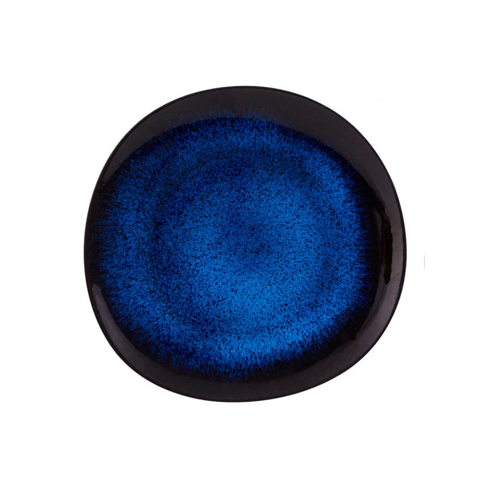 Plato Postre Floral Scent en gres con diseño floral azul