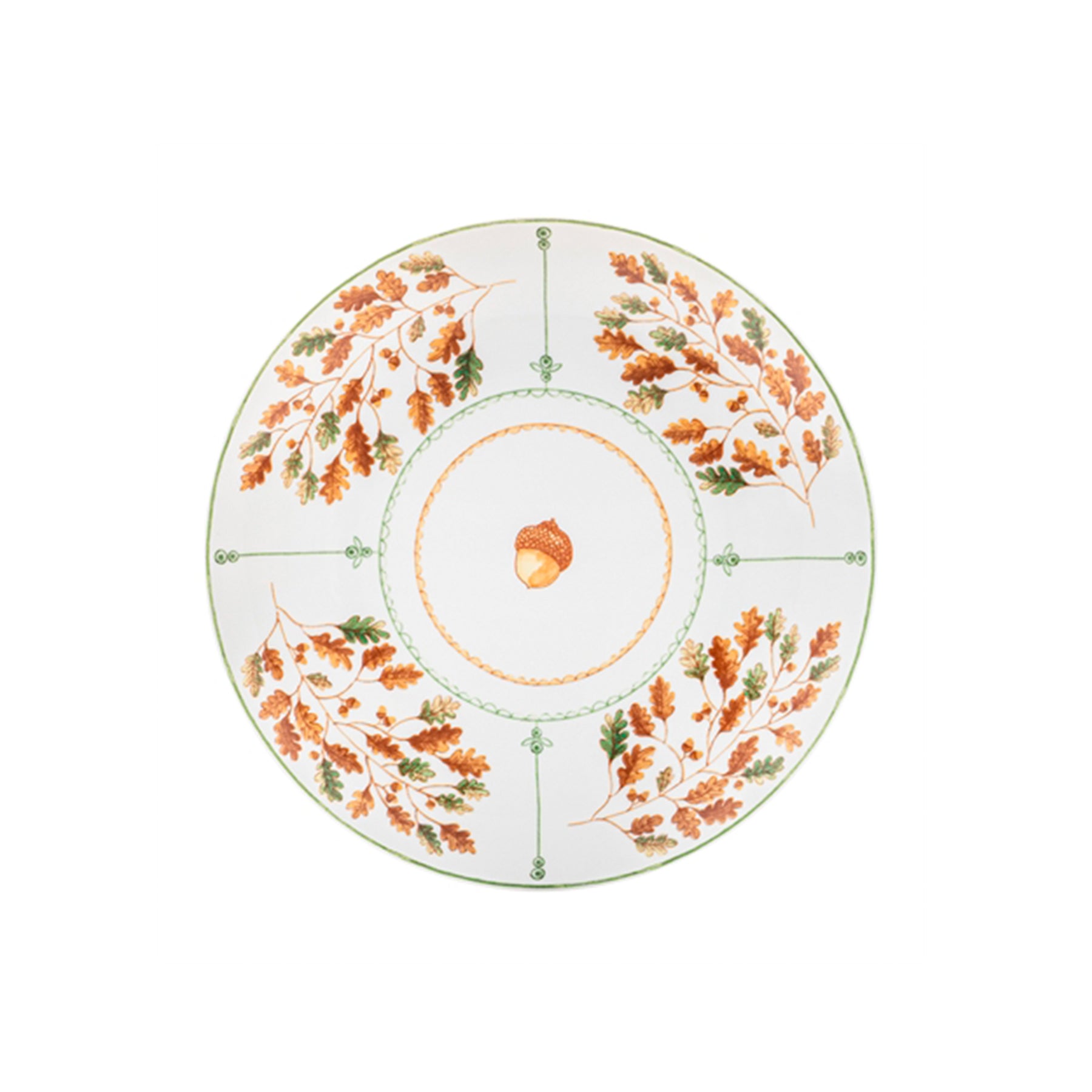 Vista cenital del plato de postre de 23 cm de la colección Gudrun en porcelana blanca con motivos botánicos de hojas y bayas de Vista Alegre en Oporto Mesa y Cocina.