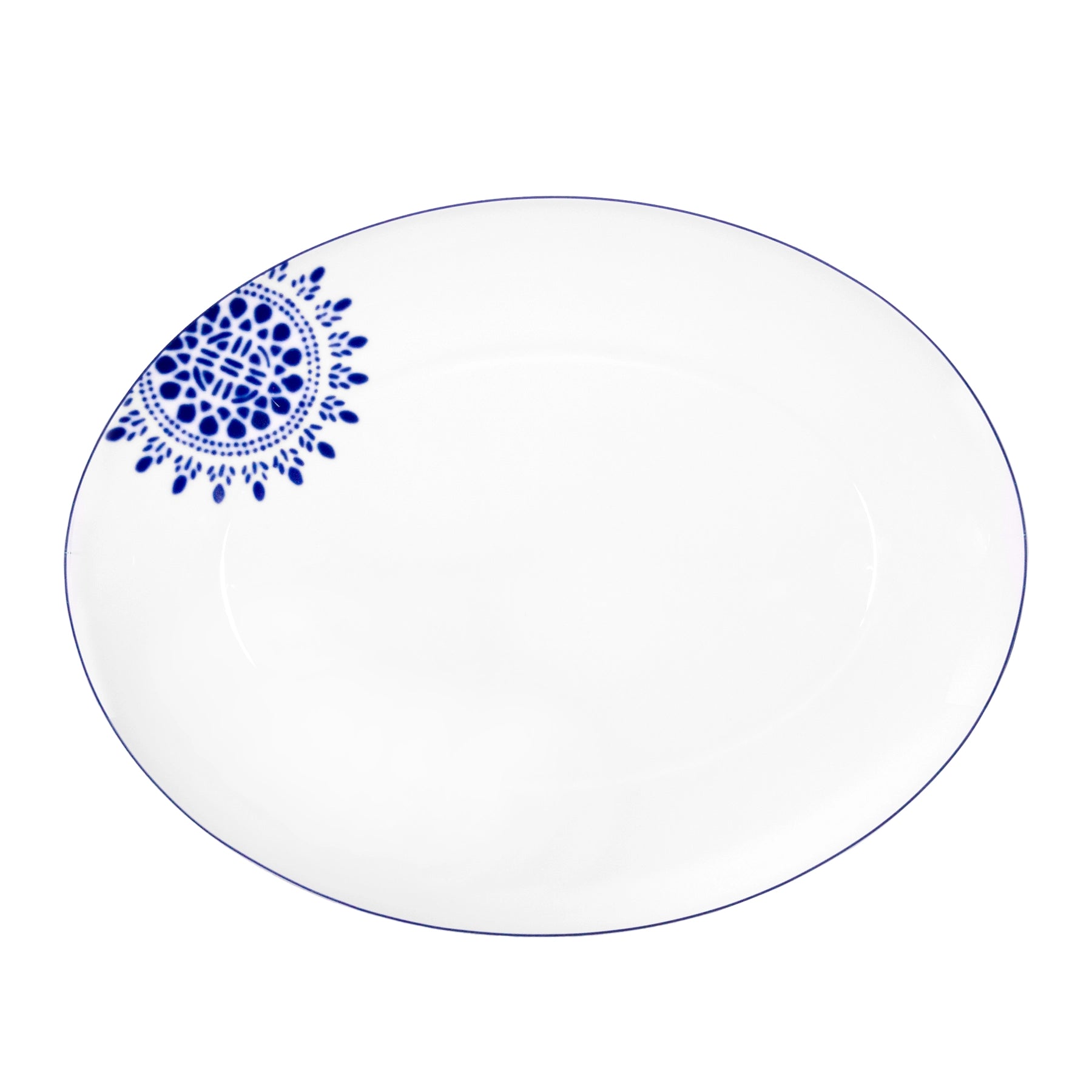 Detalle del diseño ovalado de la bandeja Domo Blue