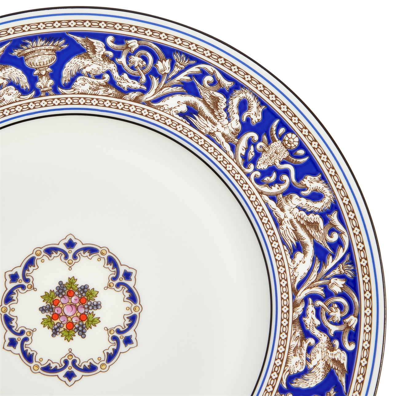 Detalle del diseño Florentine Marine en plato de porcelana, color Marine.