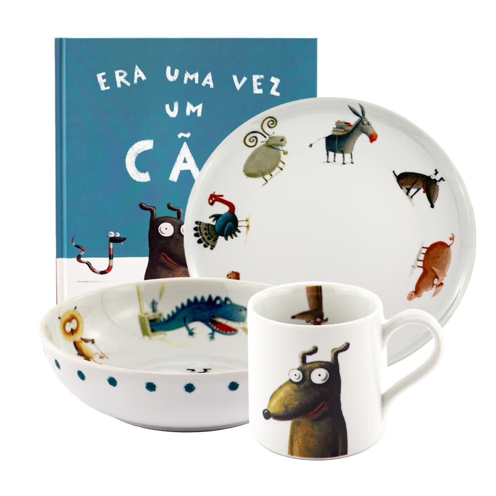 Set de vajilla infantil Era Uma Vez Um Cão (plato y taza) en porcelana.