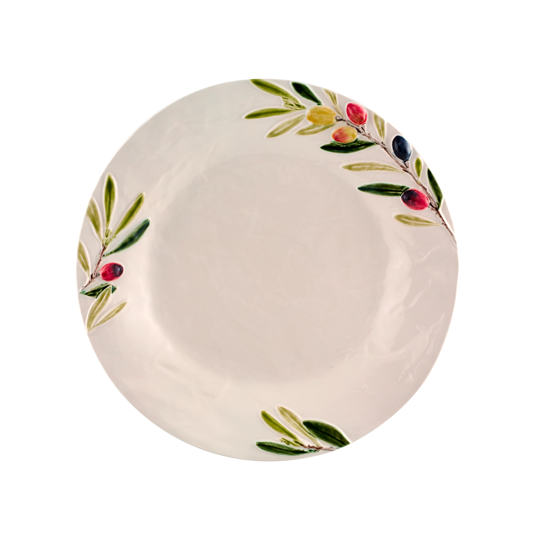 Plato principal Olival con relieve de olivo pintado a mano.