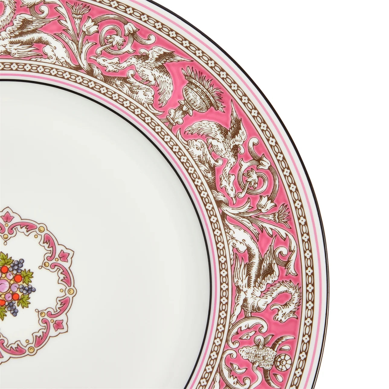 Detalle del diseño icónico del plato florentino fucsia.