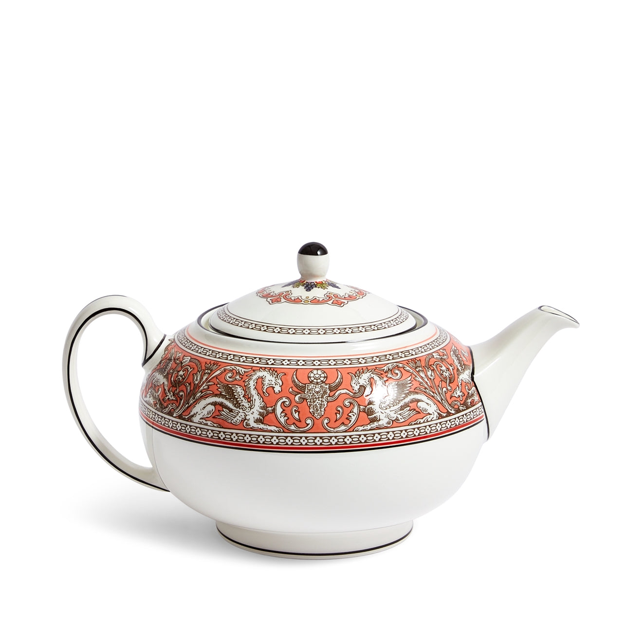 Tetera Florentine Salmón de porcelana inglesa fina en mesa elegante.