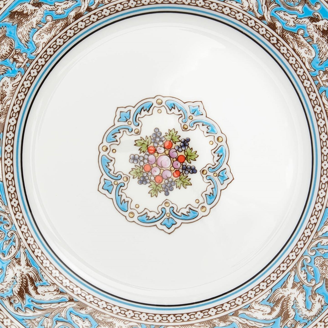 Primer plano del diseño de porcelana fina del plato pan Florentine Turquoise