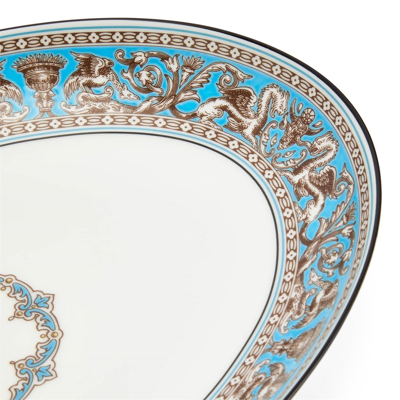 Detalles intrincados de la bandeja Florentine Turquoise hecha a mano.