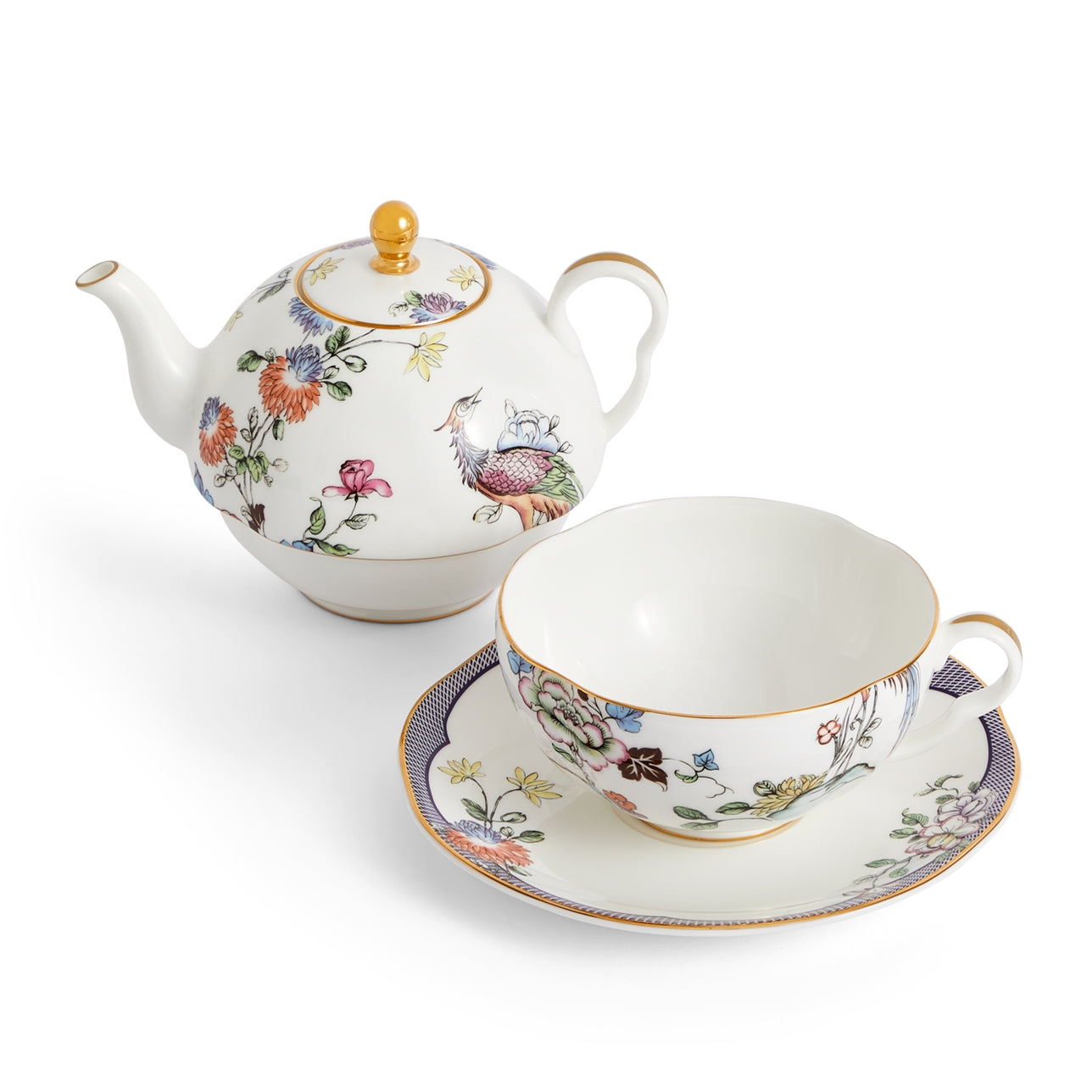 Juego de té Wedgwood Fortune completo: tetera, taza y plato