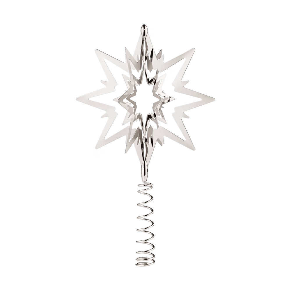 Estrella árbol Christmas de Georg Jensen, mostrando el accesorio para colgar en la punta de un árbol de Navidad.