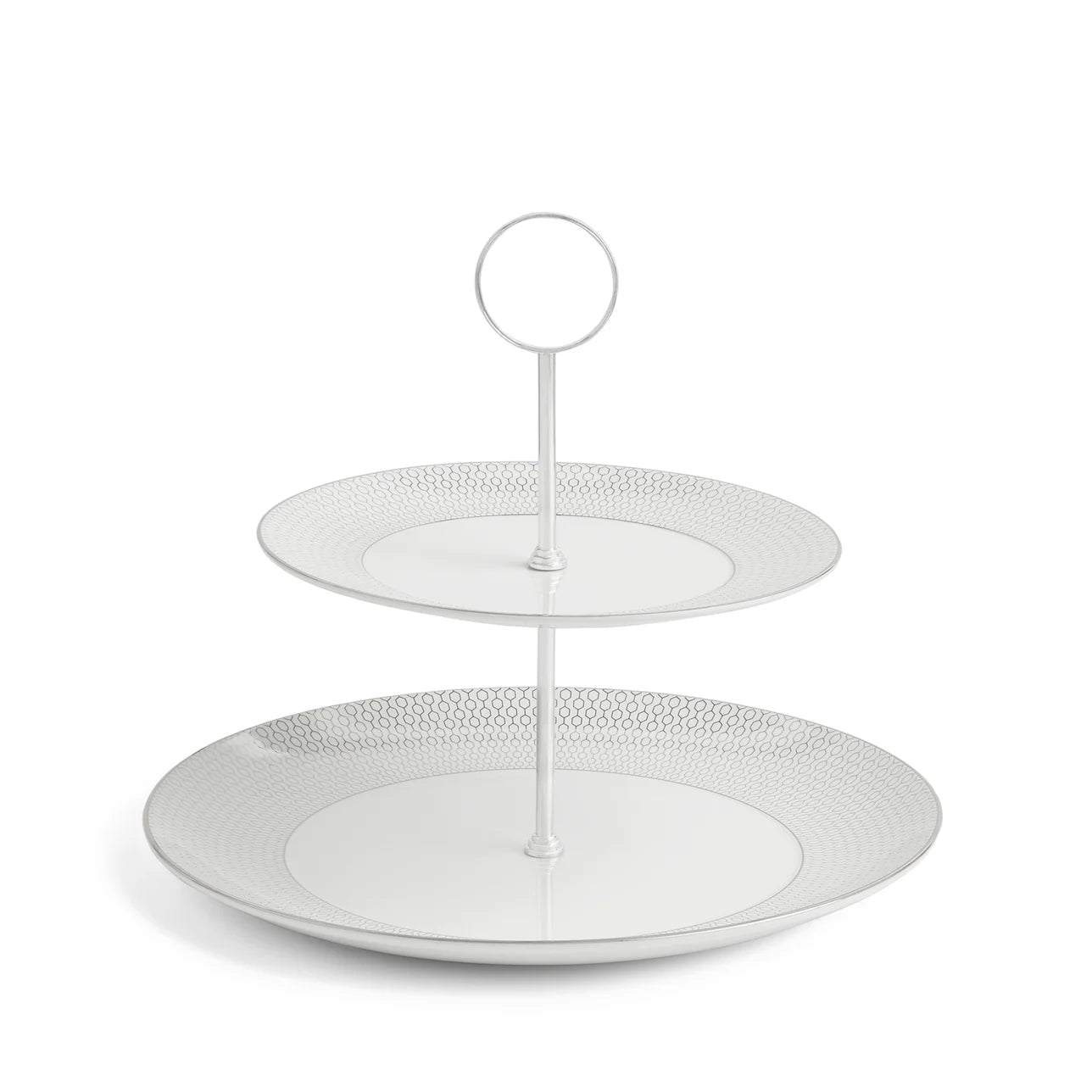Soporte para tartas Gio Platinum de 2 niveles con diseño metálico elegante.