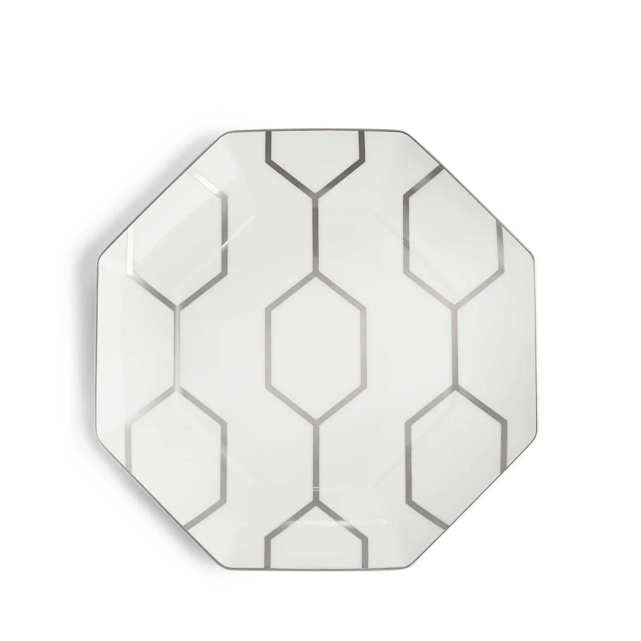 Plato octagonal Gio Platinum de diseño único con detalles metálicos.