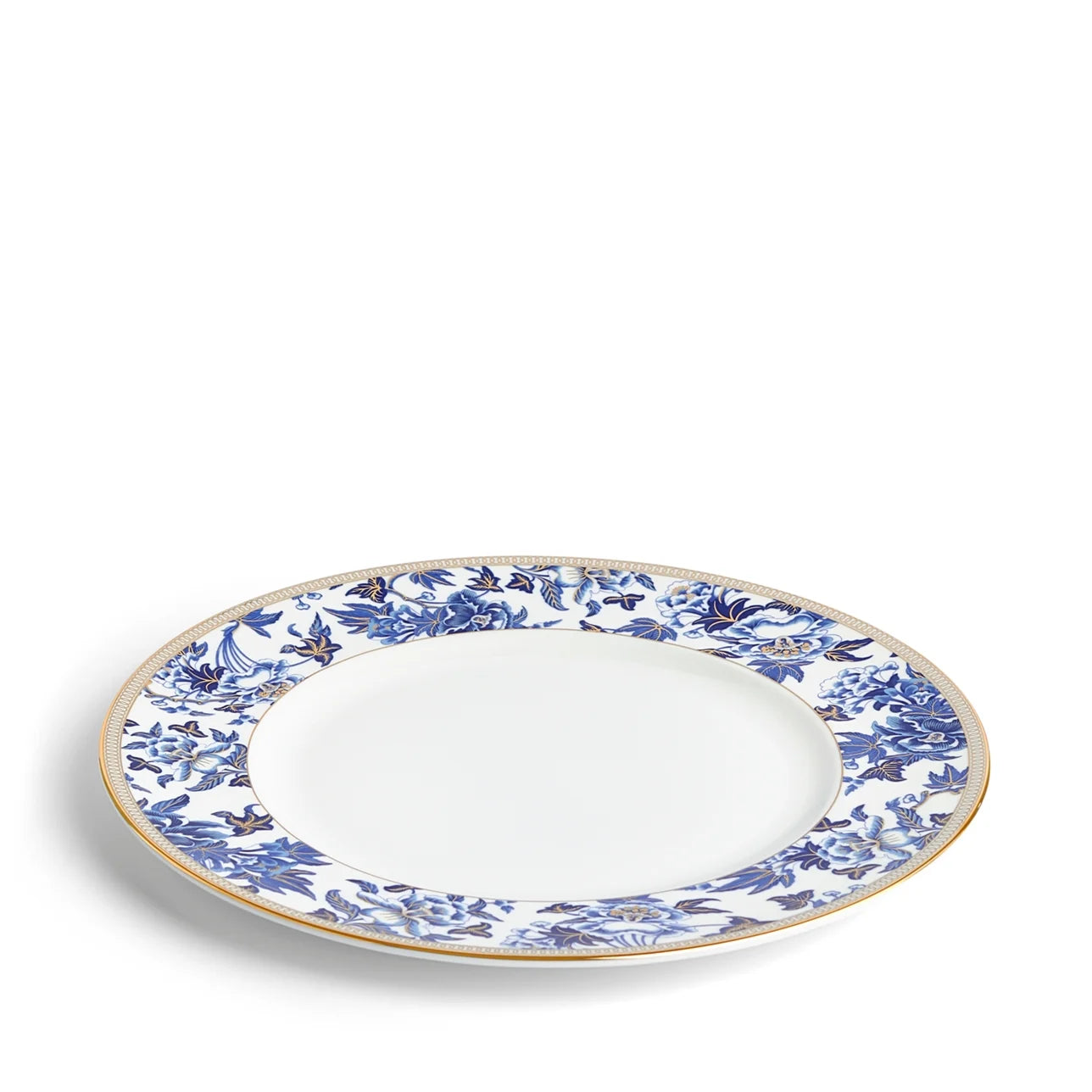 Diseño de flores exóticas azules en el plato principal Hibiscus de Wedgwood.
