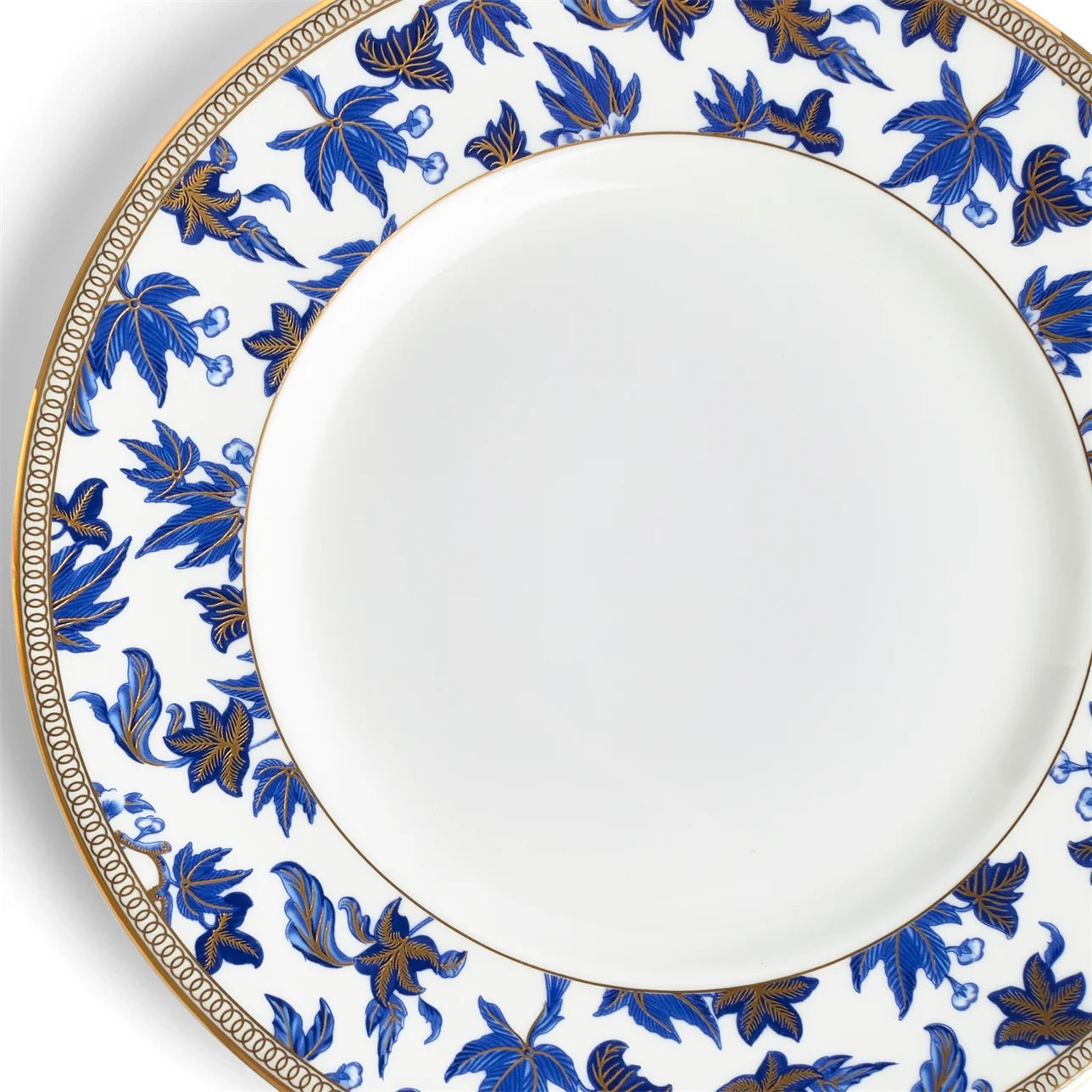 Detalle del diseño floral azul del plato postre Hibiscus.