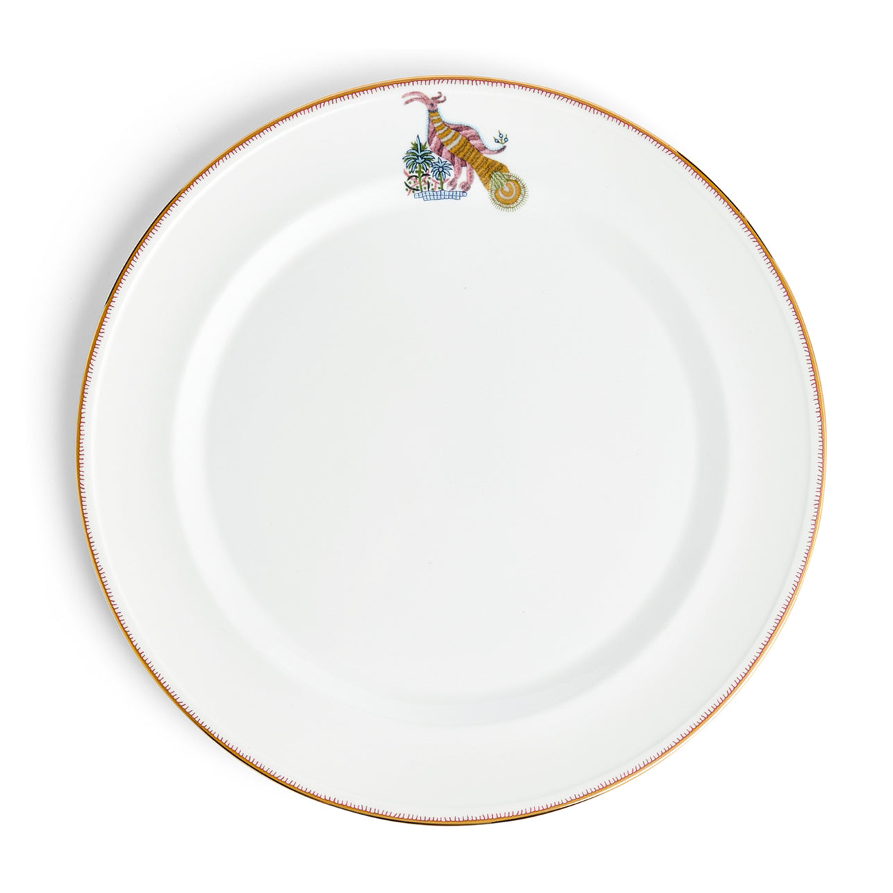 Plato Marcador Mythical Creatures de Wedgwood, mostrando su diseño central de criaturas coloridas y el borde dorado.