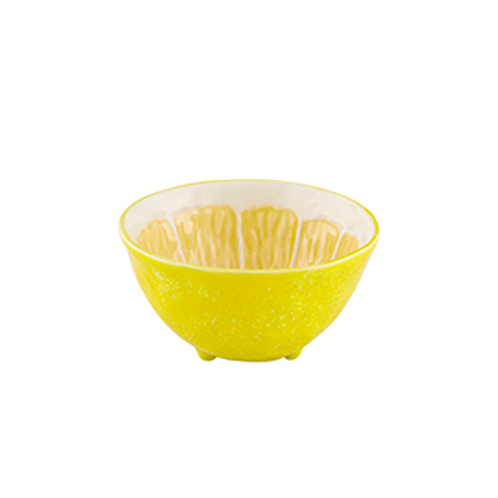Bowl Limón de Bordallo Pinheiro, mostrando su exterior amarillo con textura rugosa de cítrico.