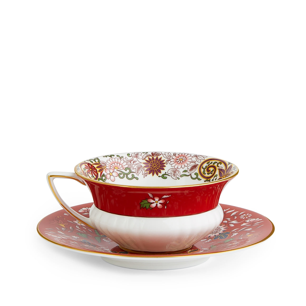 Set de té taza y platillo Crimson Orient de porcelana blanca y roja de Wedgwood