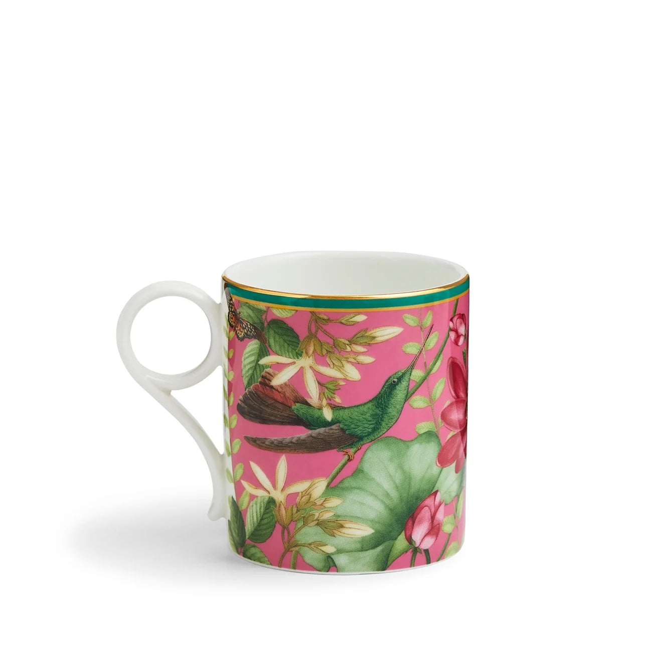 Taza de porcelana rosa con flor 