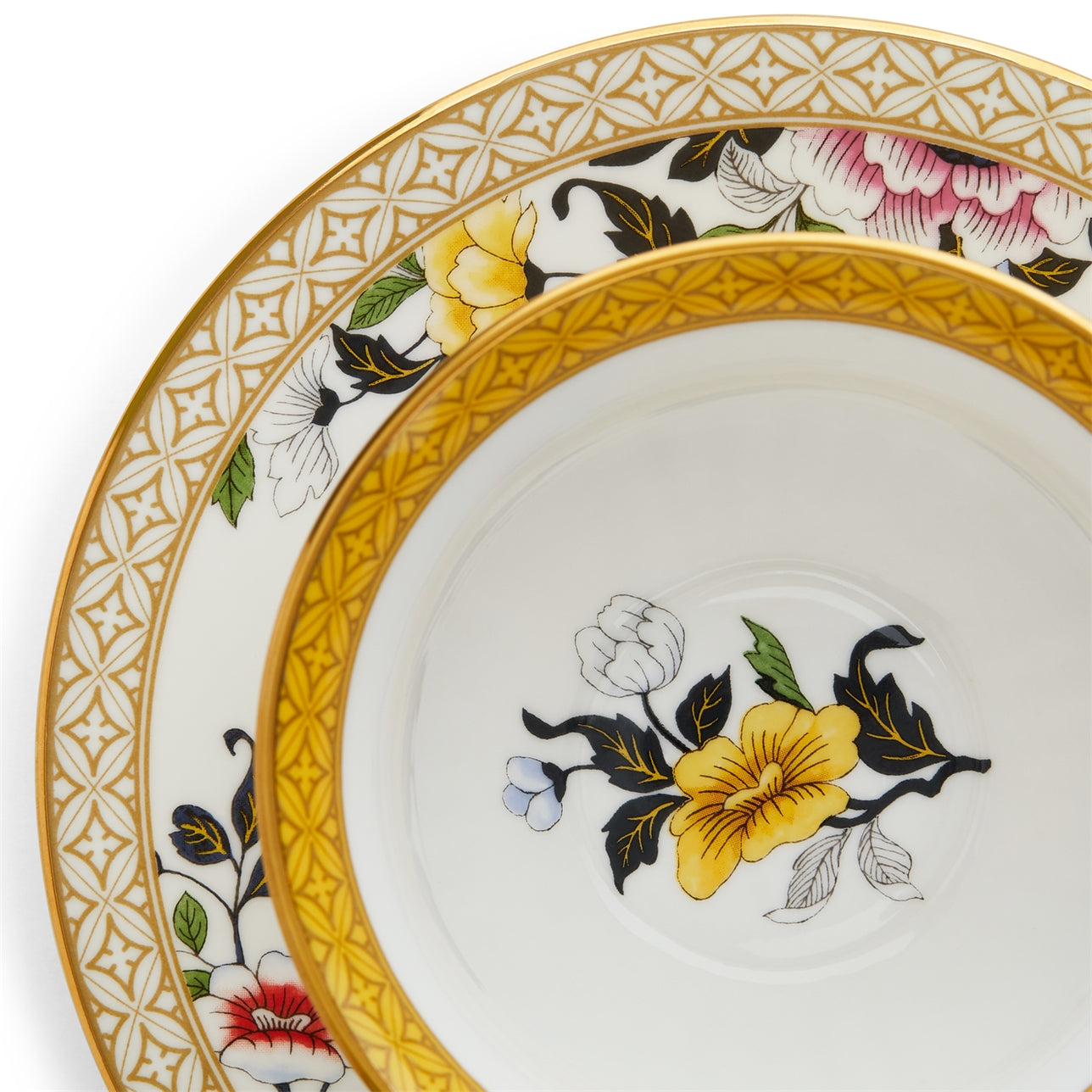 Platillo Primrose con diseño Grandmillennial y bordes dorados