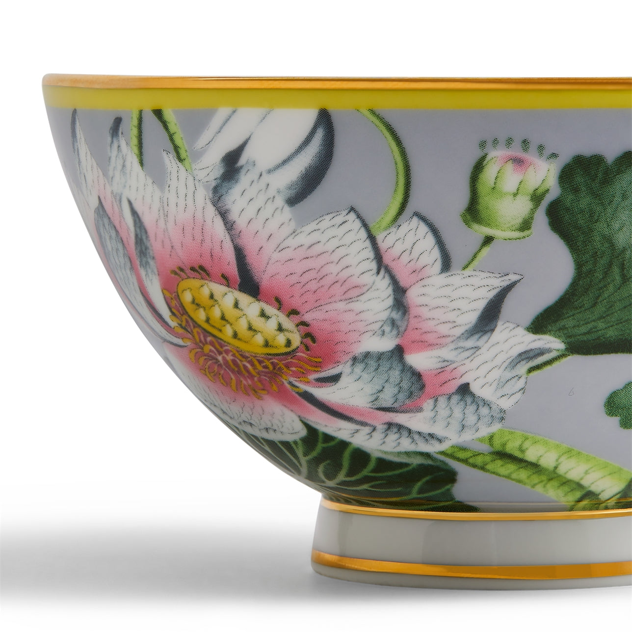 Detalle del Bowl Wonderlust Waterlily, resaltando el borde dorado y la calidad de la porcelana.