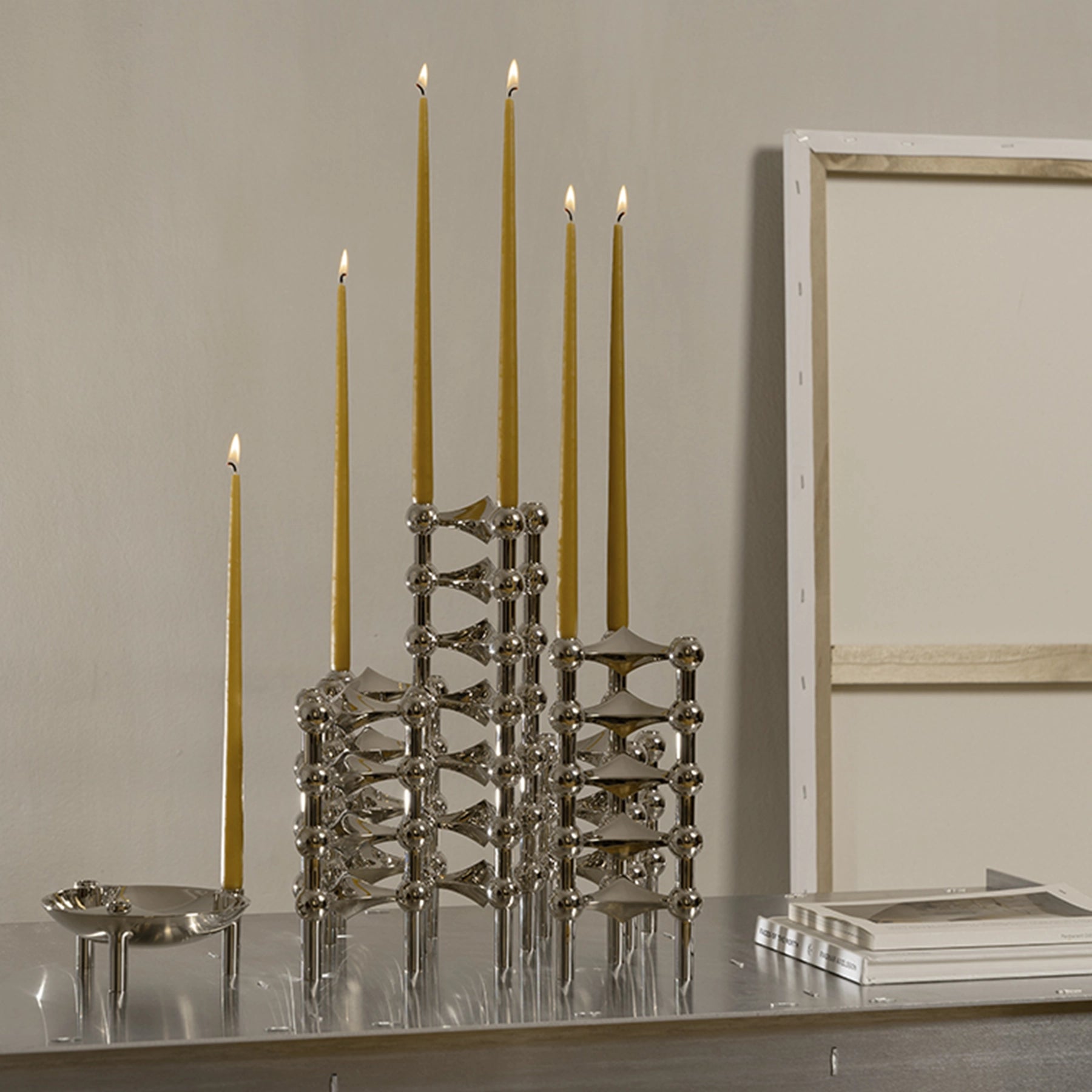 SET DE 3 CANDELABROS CROMADOS