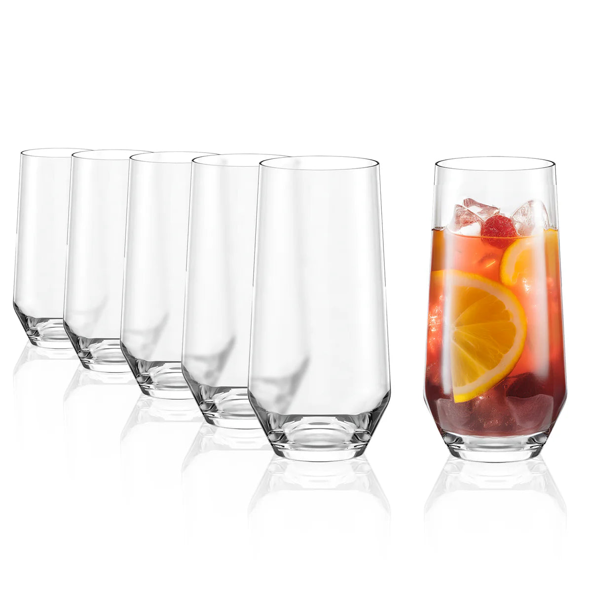 Set de vasos altos Quatrophil de Stolzle Lausitz, resaltando su calidad y forma única.